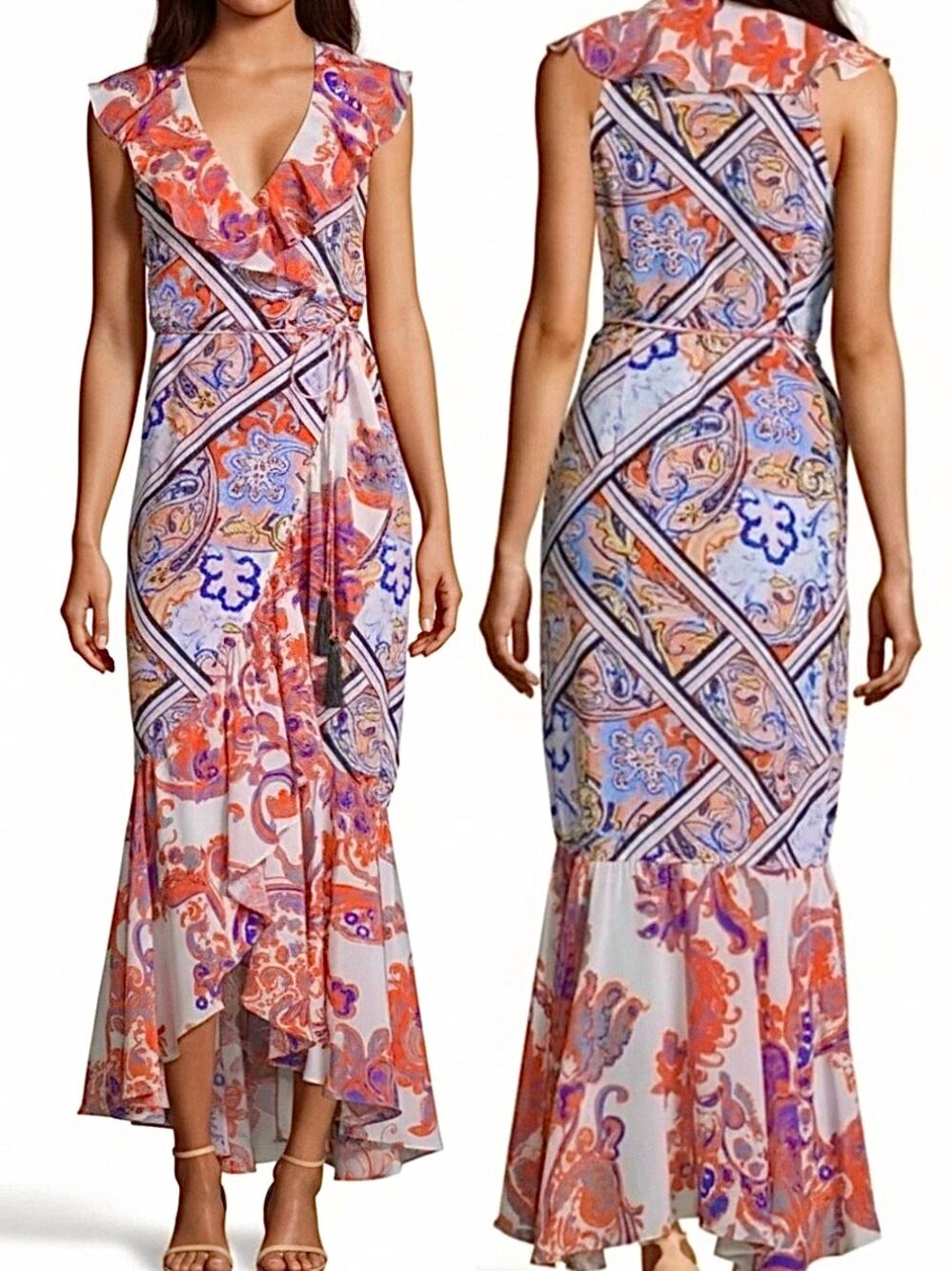 ROBERT GRAHAM Leighton 100% Silk Maxi Wrap Dress Size 8